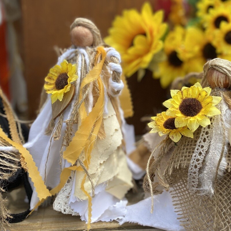 Rustic Harvest Angel with Sunflowers