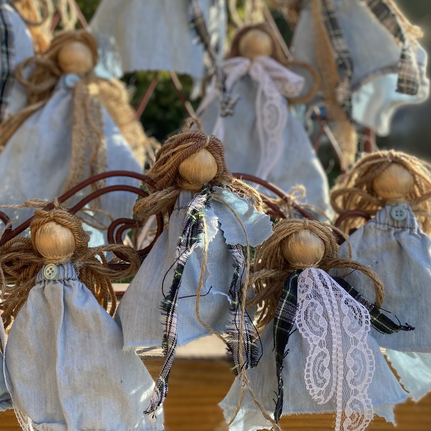 Victorian Rag Angel Ornament (Blue)