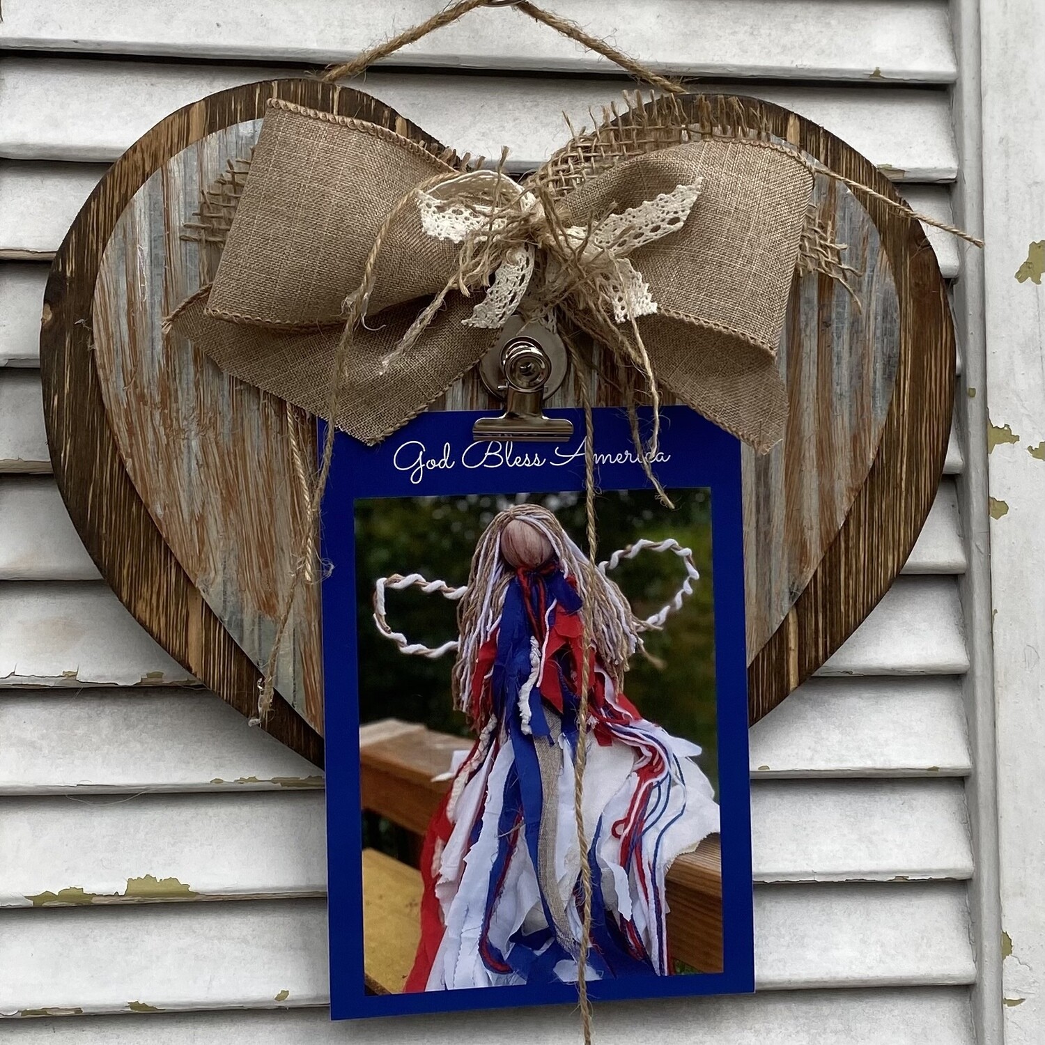 Rustic Wooden Heart Note Holder (Large Paneled Wood with Corrugated Metal Heart)