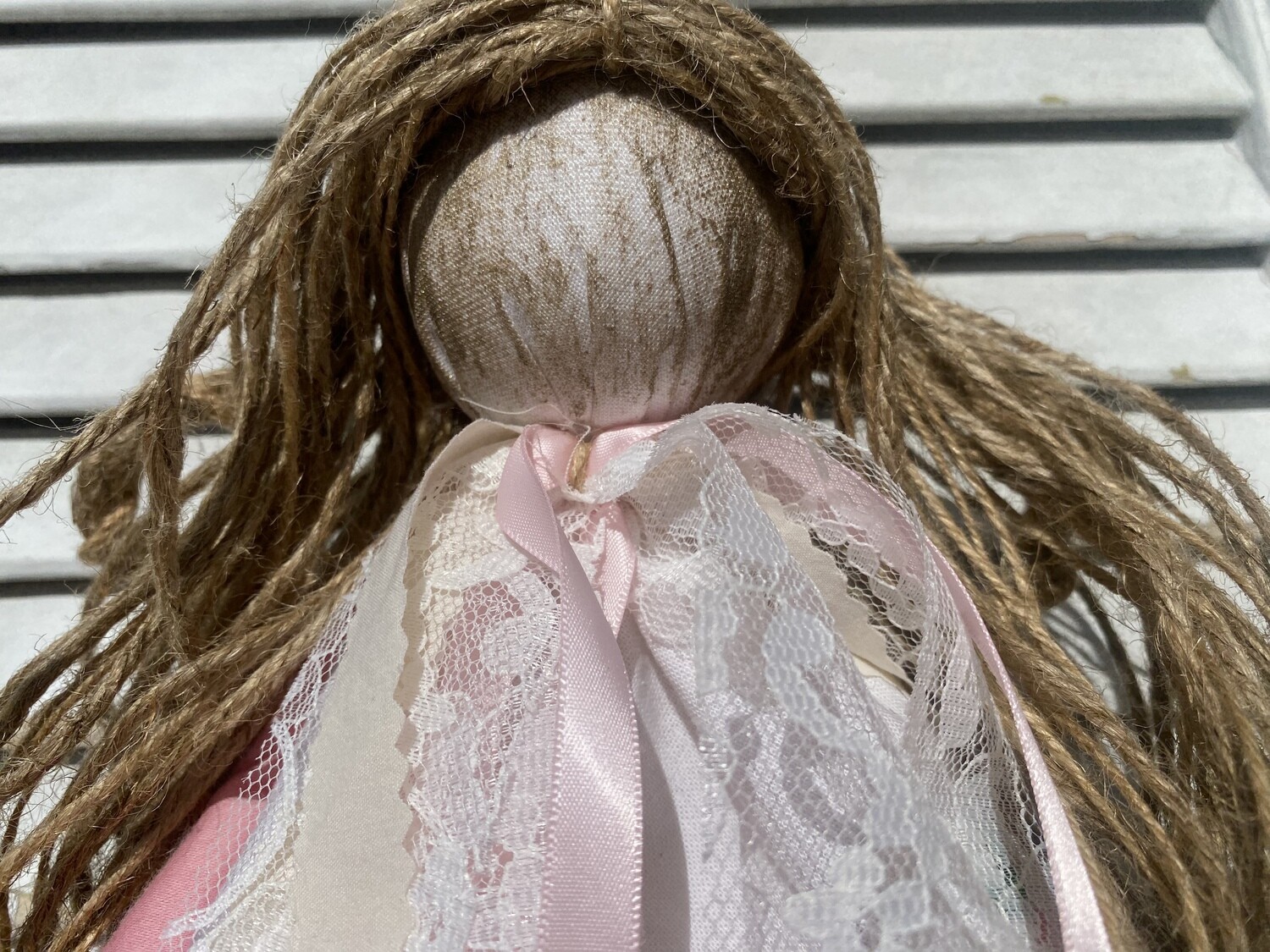 Vintage Linen Pretty in Pink with Flowers Victorian Rag Angel