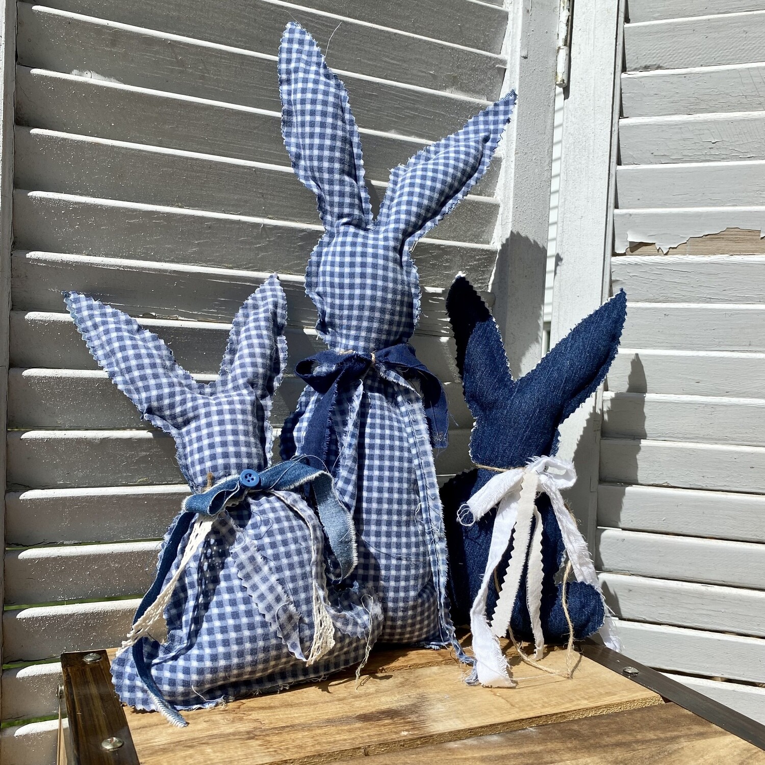 Large Rustic Fabric Bunny (Checkered blue and white)