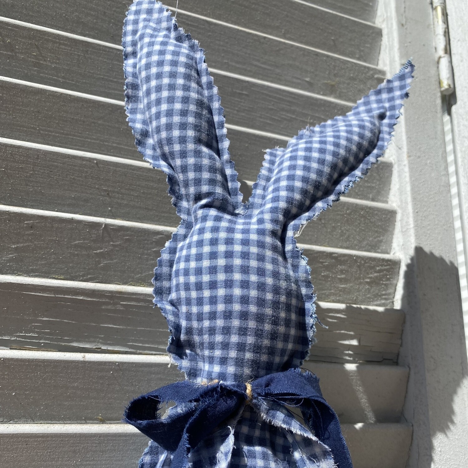 Bunny Bath Hand Towels, Set of 2, Blue White Buffalo Plaid Appliqued Rabbit