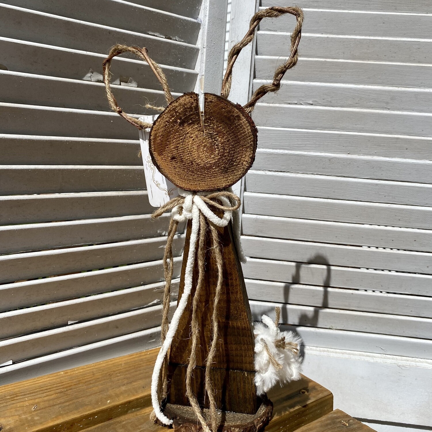Rustic Wood and Vine Bunny with Floppy Bow and Puffy Yarn &amp; Twine Tail (Vine and Twine Ears, Split Wood  Face)