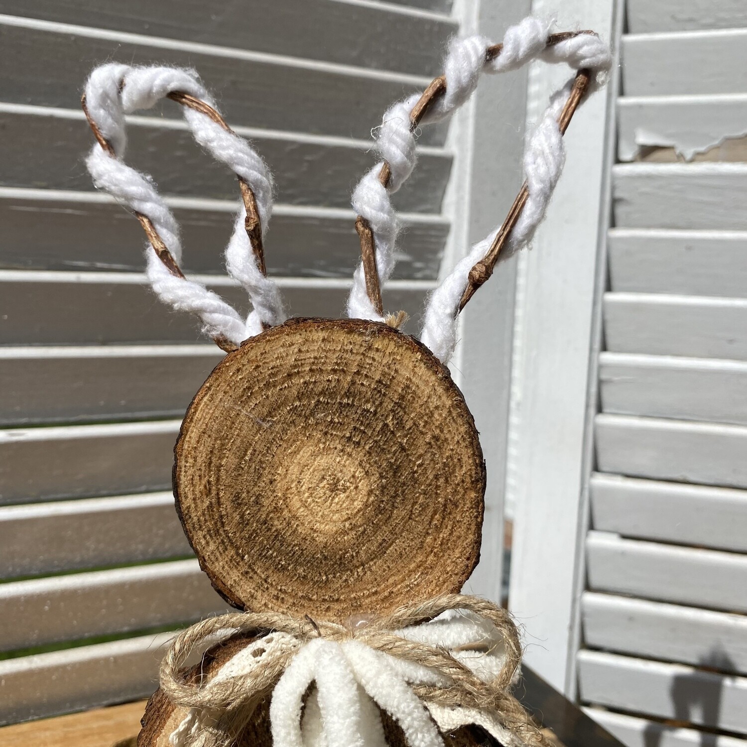 Rustic Wood and Vine Bunny with Floppy Bow and Puffy Yarn Tail (Vine and White Rope Ears)