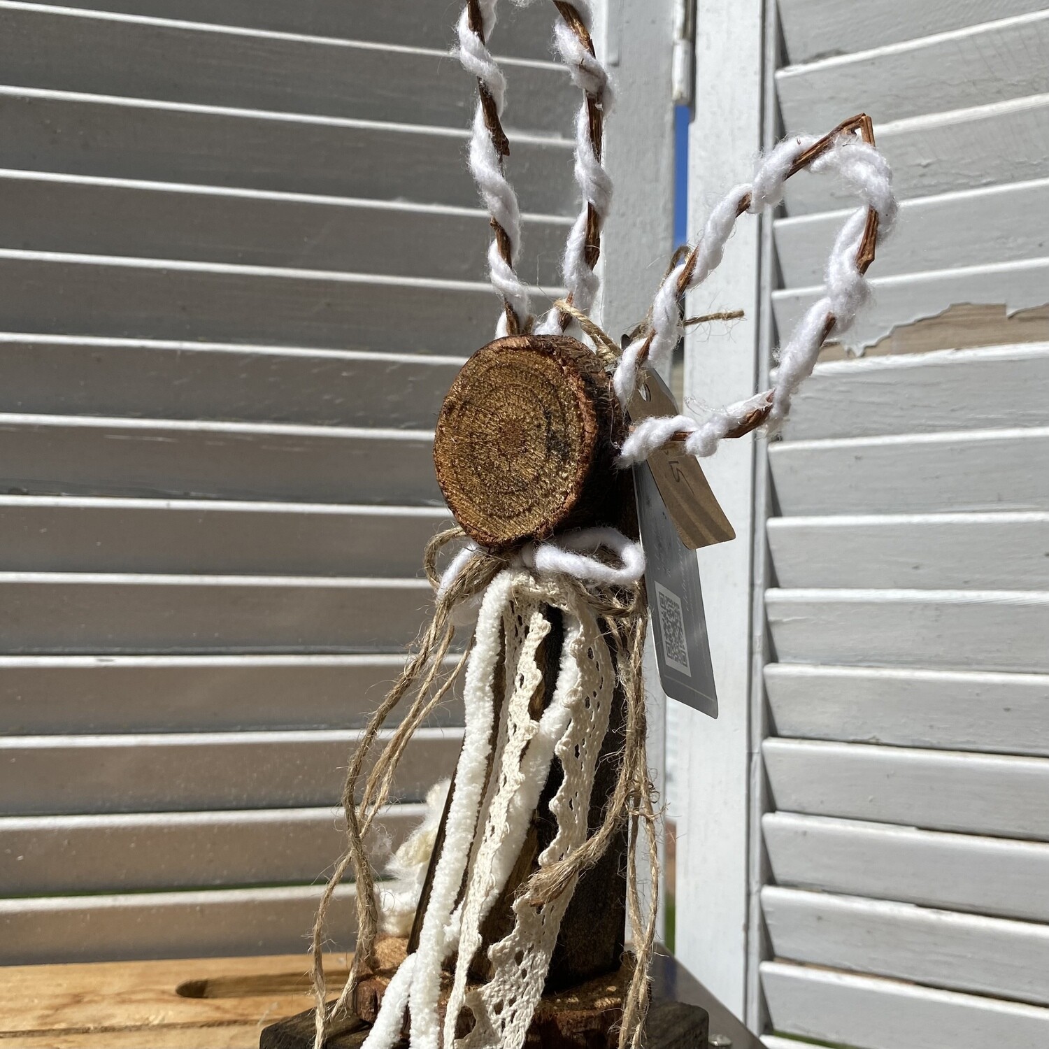 Rustic Wood and Vine Bunny with Floppy Bow and Puffy Yarn &amp; Twine Tail (White Rope and Vine Ears)