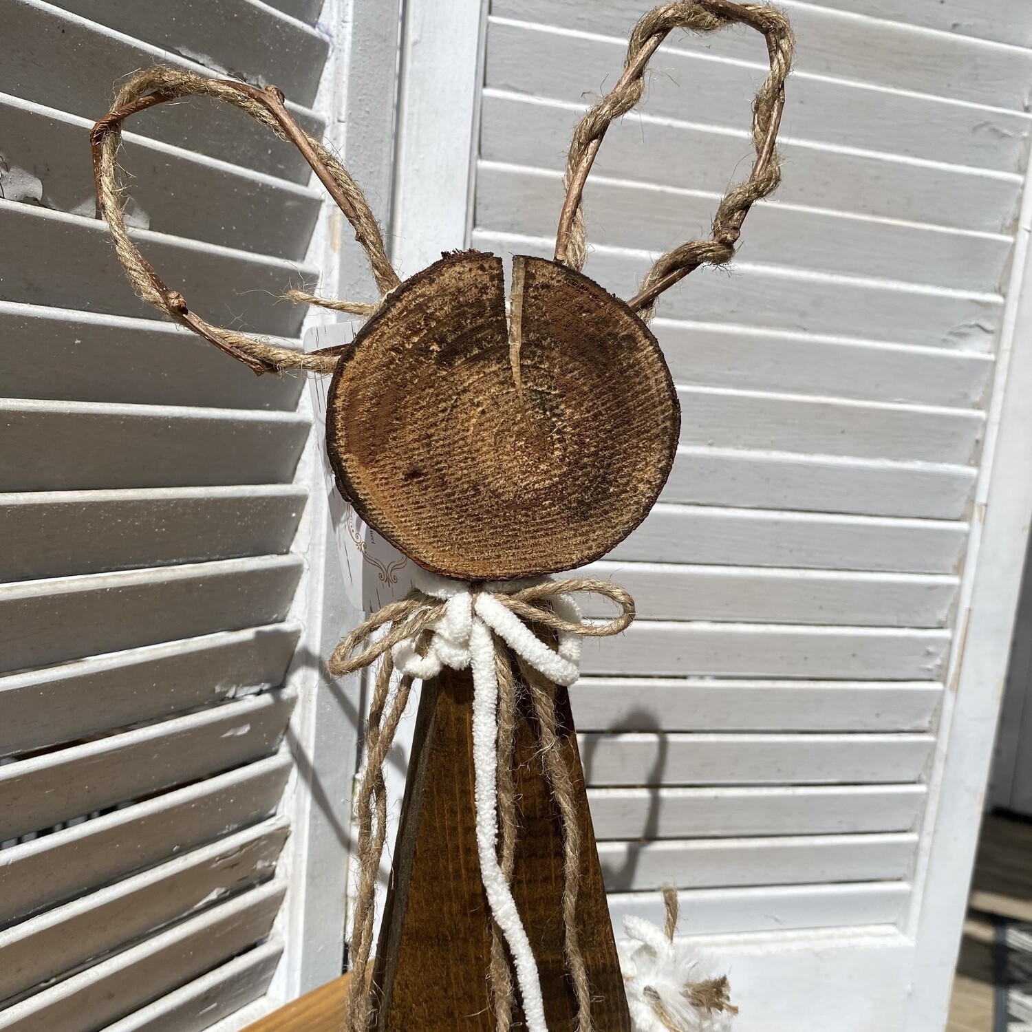 Rustic Wood and Vine Bunny with Floppy Bow and Puffy Yarn &amp; Twine Tail (Vine and Twine Ears, Split Wood
Face)