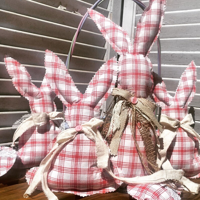 Rustic Fabric Bunny (Red Checkered)