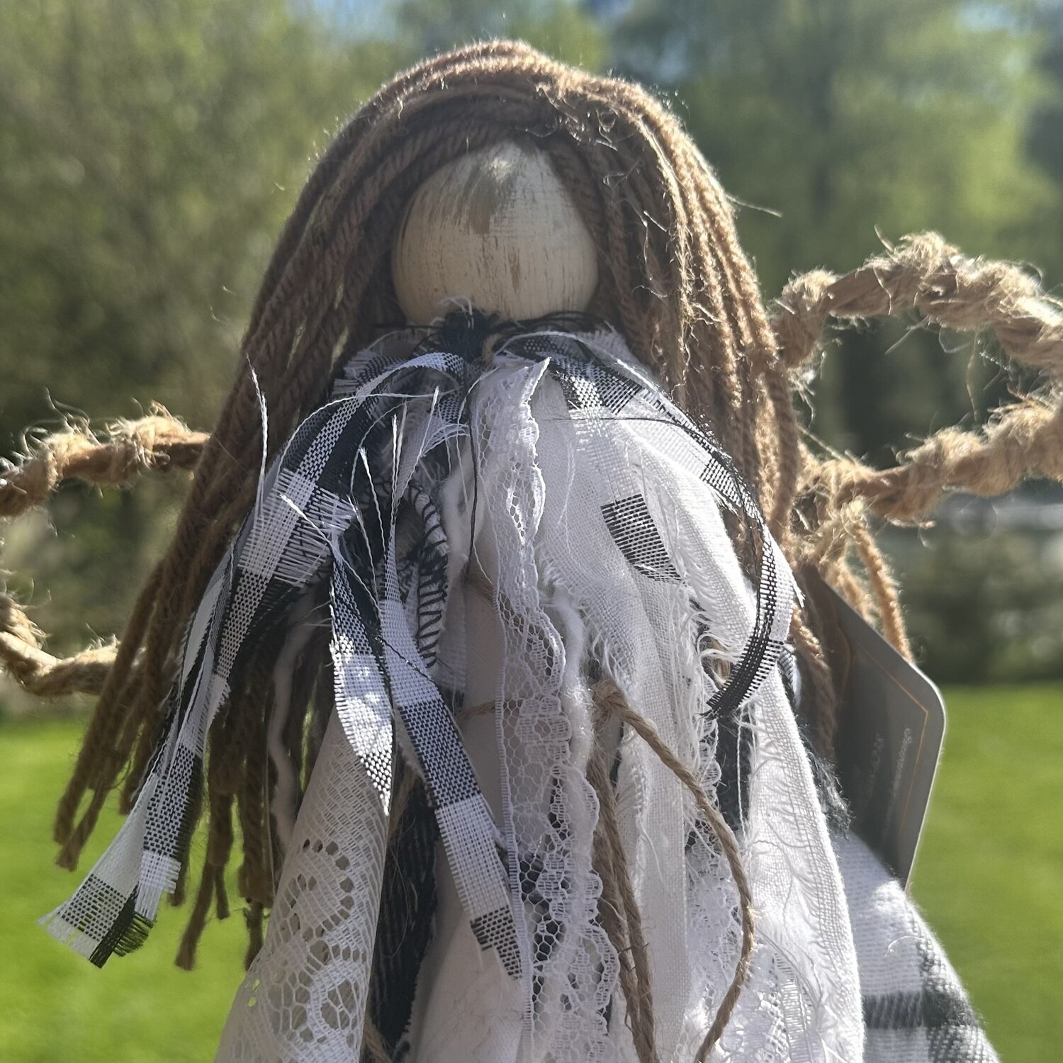 Rustic Black & White Angel (wood & fabric)