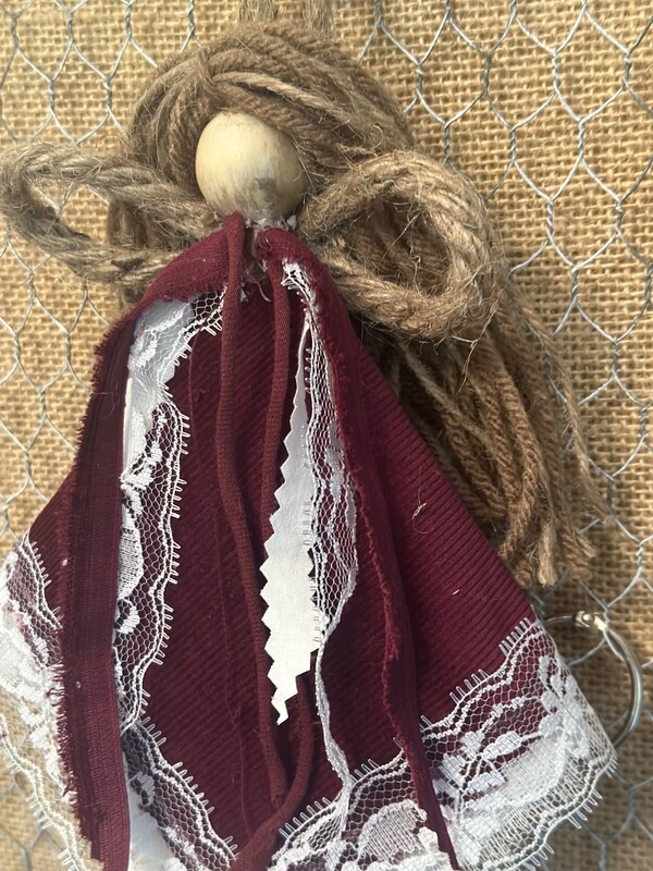 Victorian Rag Angel (crimson/maroon and lace)