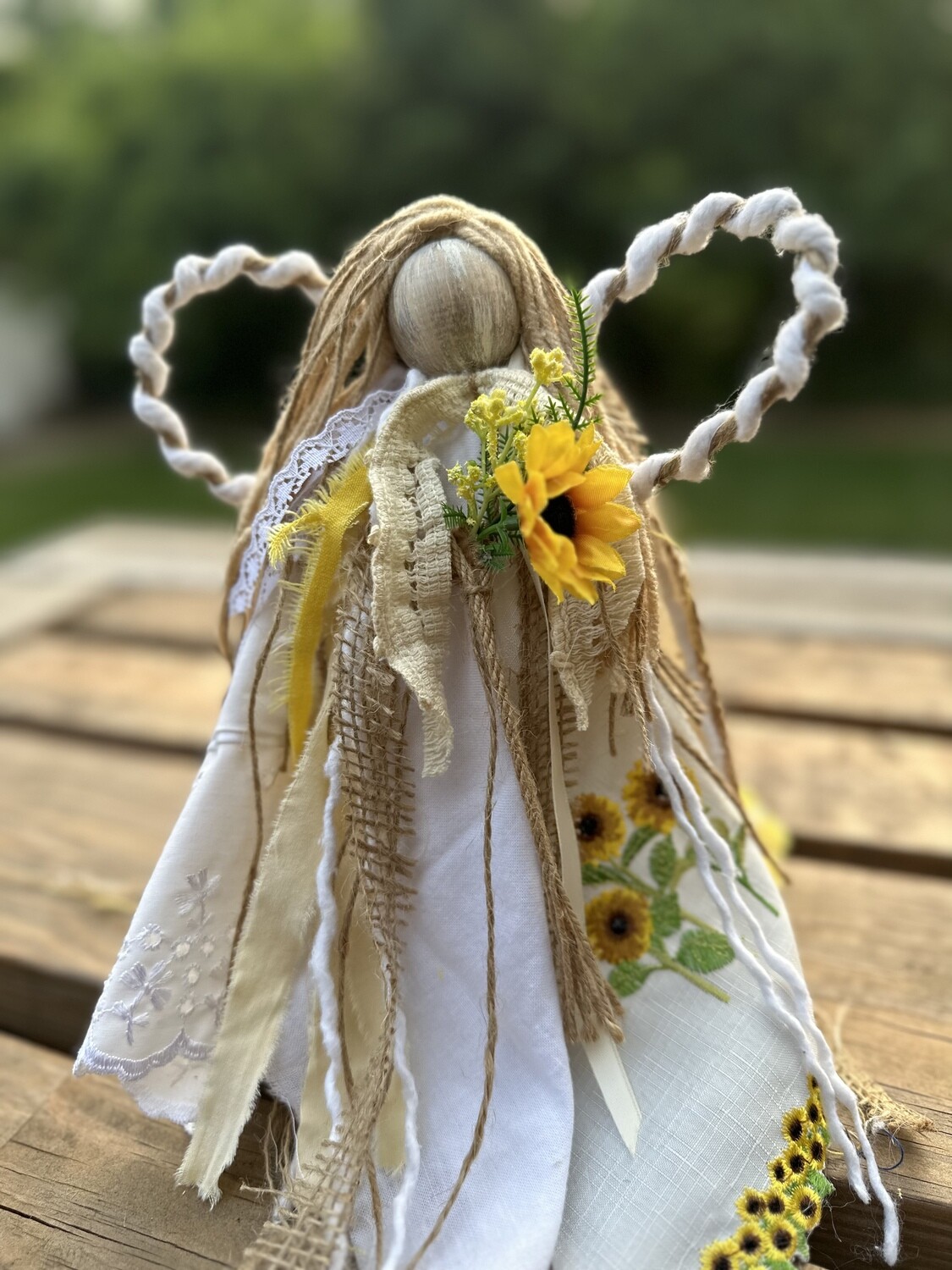 Rustic Sunflower Angel (cone &amp; fabric)