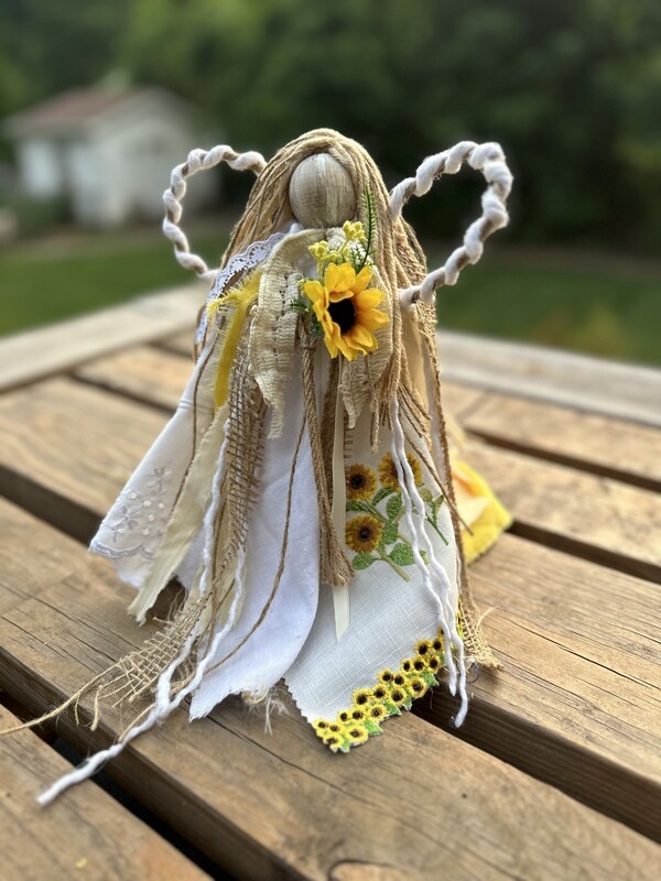 Rustic Sunflower Angel (cone & fabric)
