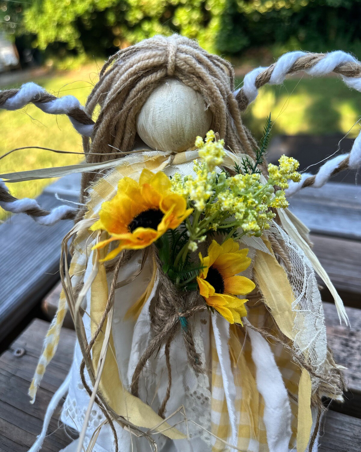 Rustic Sunflower Angel (cone &amp; fabric)