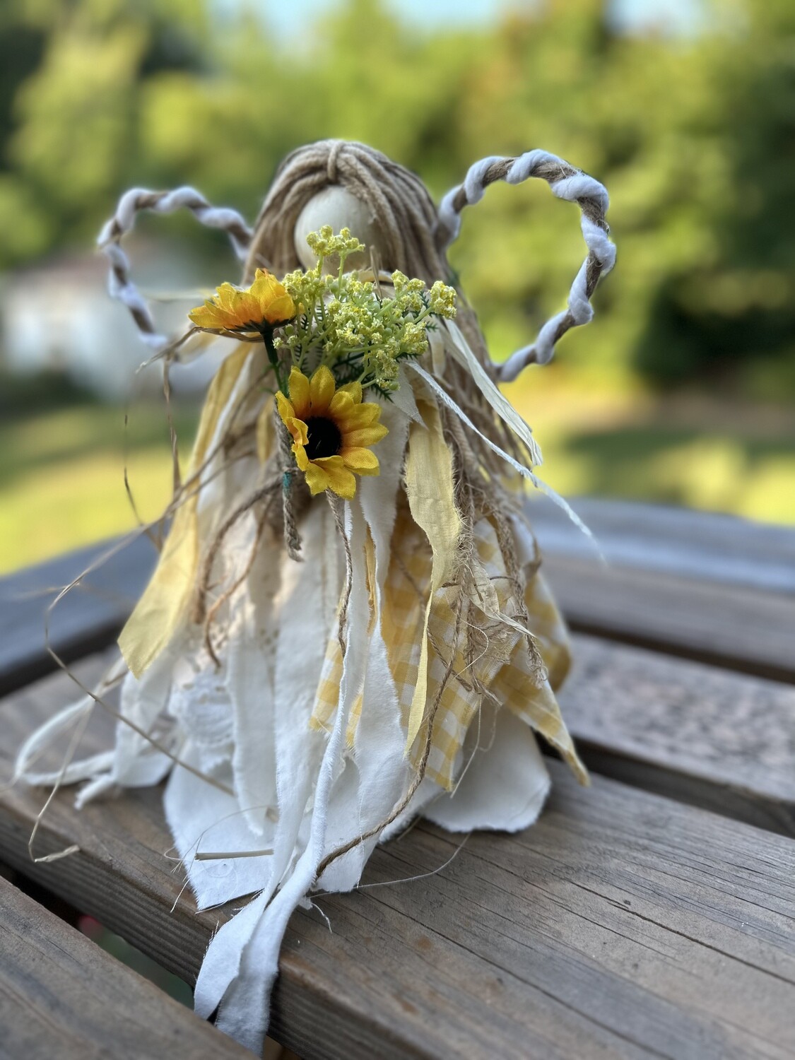 Rustic Sunflower Angel (cone & fabric)
