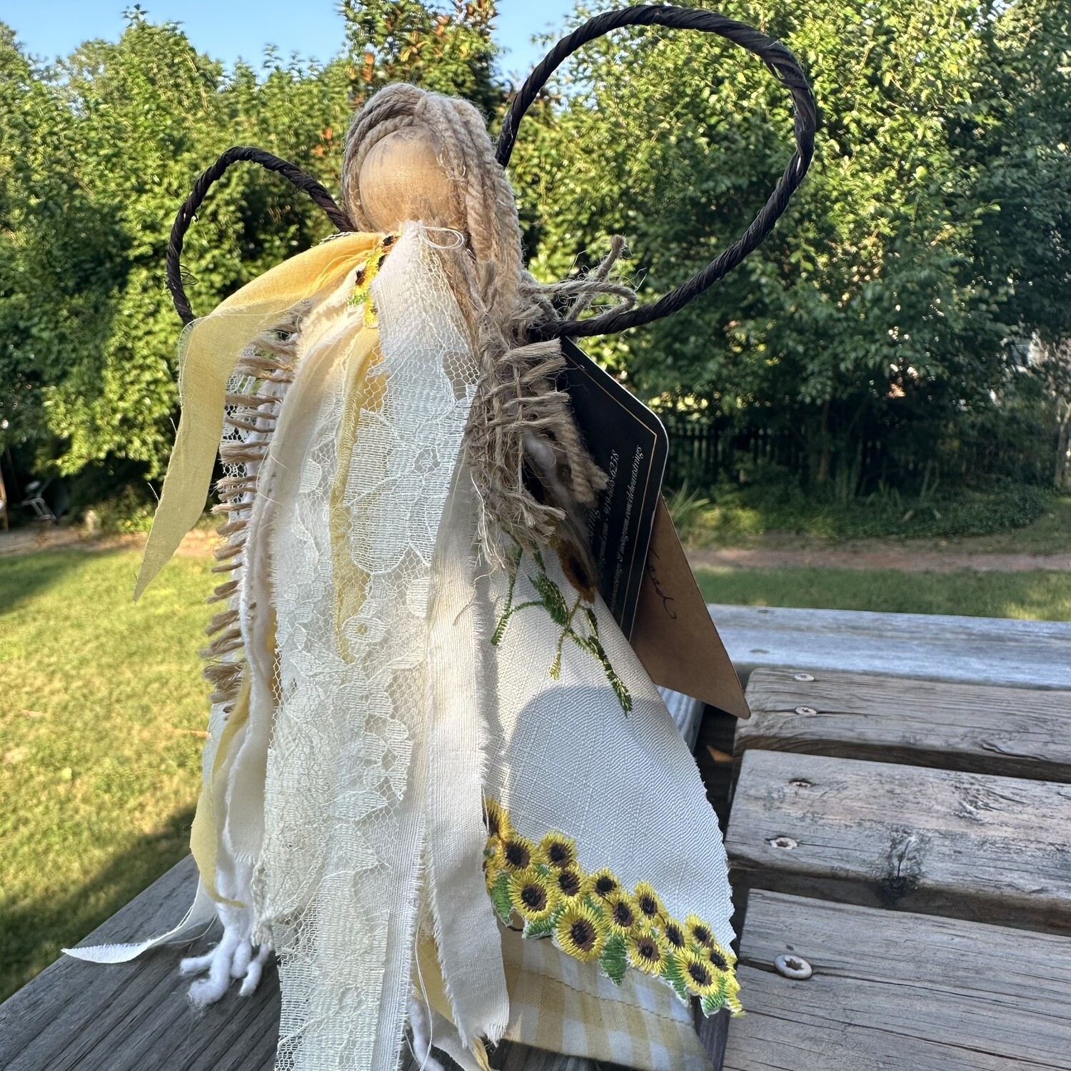 Rustic Sunflower Angel (cone & fabric) Small