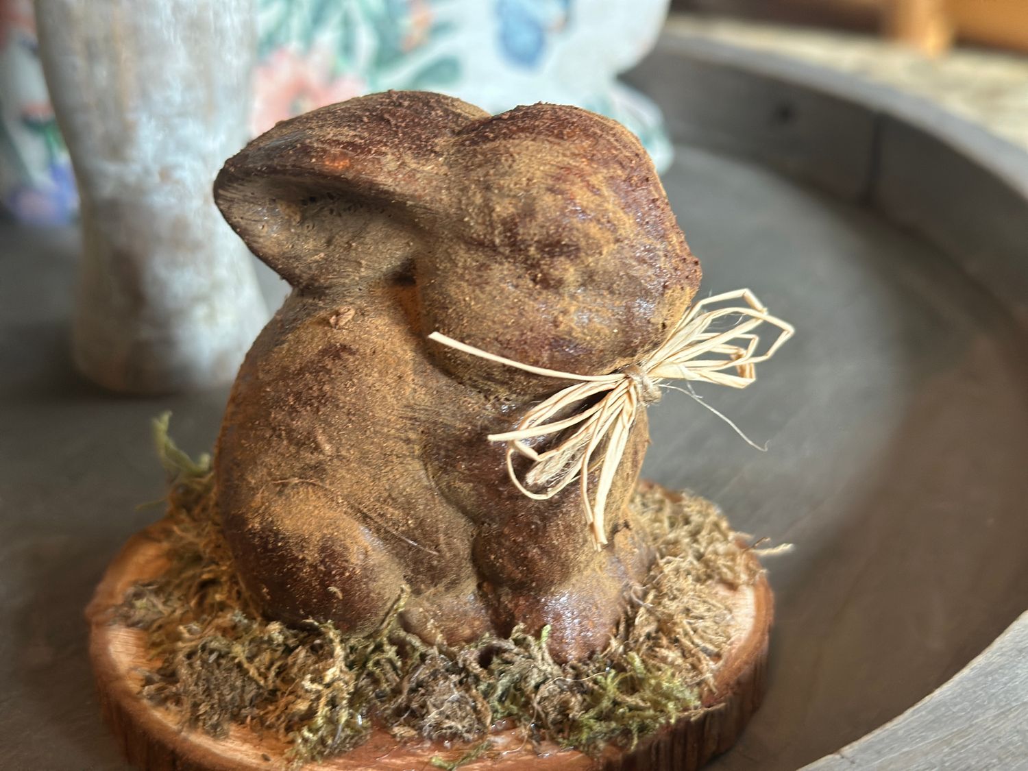 Cinnamon Bunny with Wood Base, Moss, Carrot