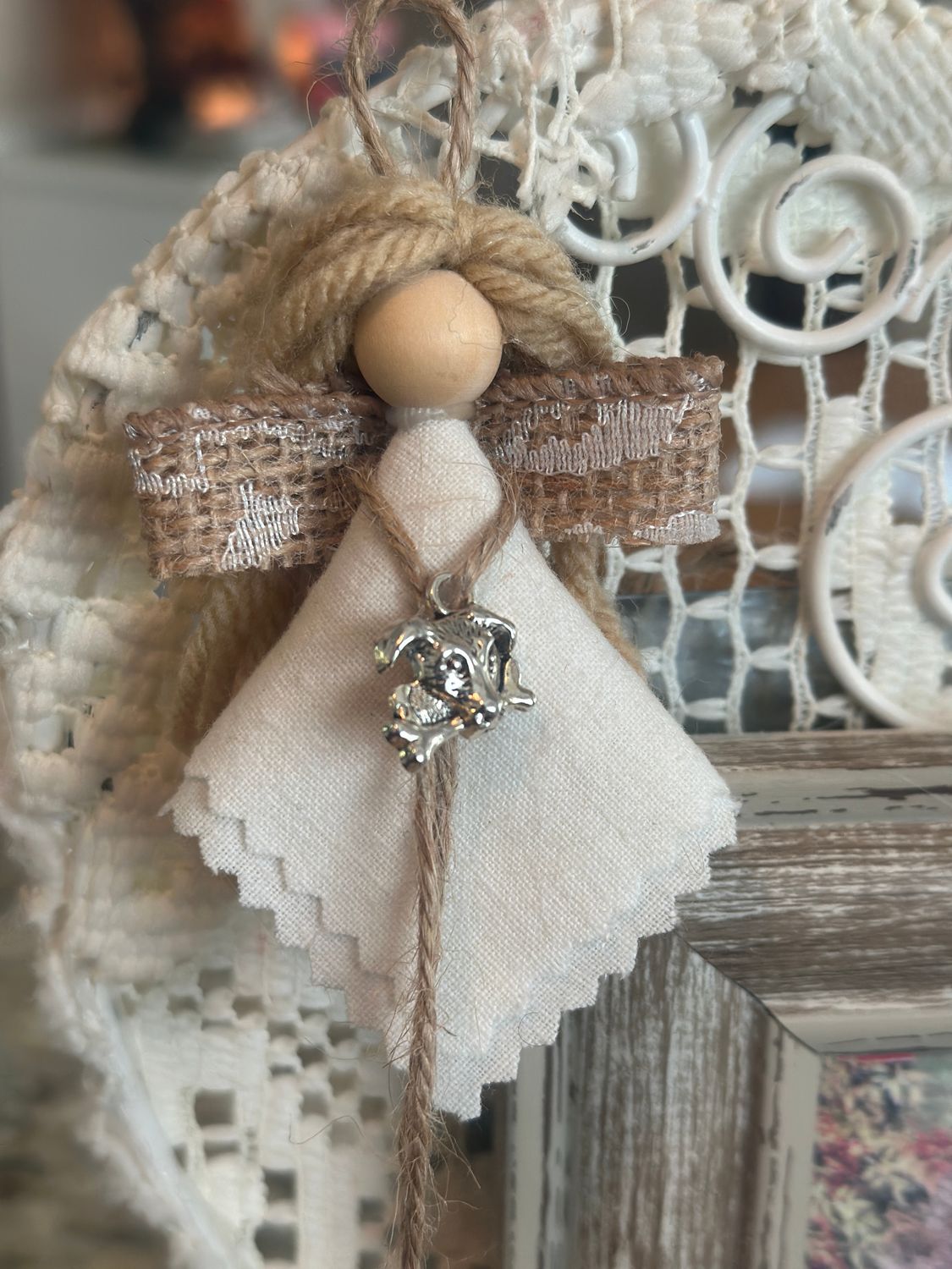 Victorian Rag Angel with Pet Charm