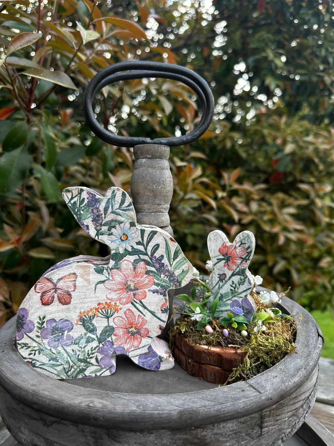 Decoupage Wooden Bunny with Florals