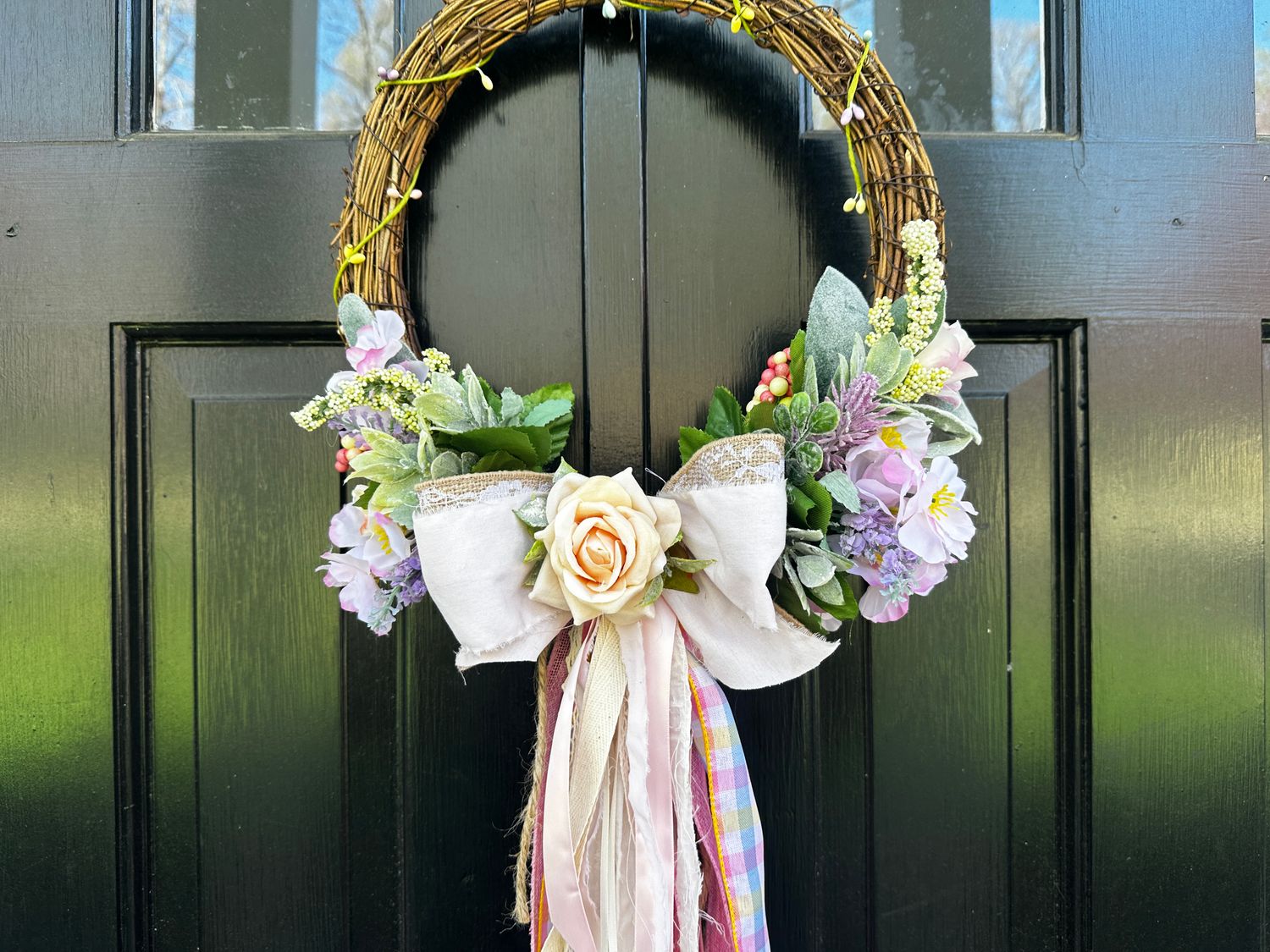 Grapevine, Floral, Ribbon Spring Wreath