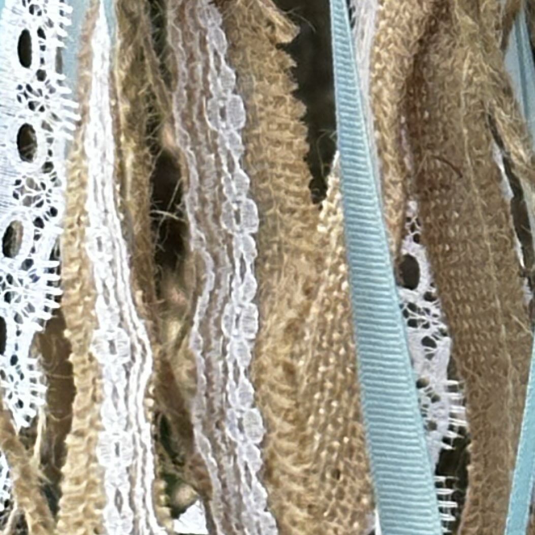 Grapevine Mini Wreath with Bluebird, fabric, burlap, ribbon, lace