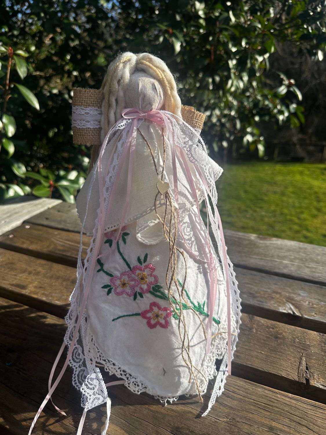 Pink and White Vintage/Antique Rag Angel