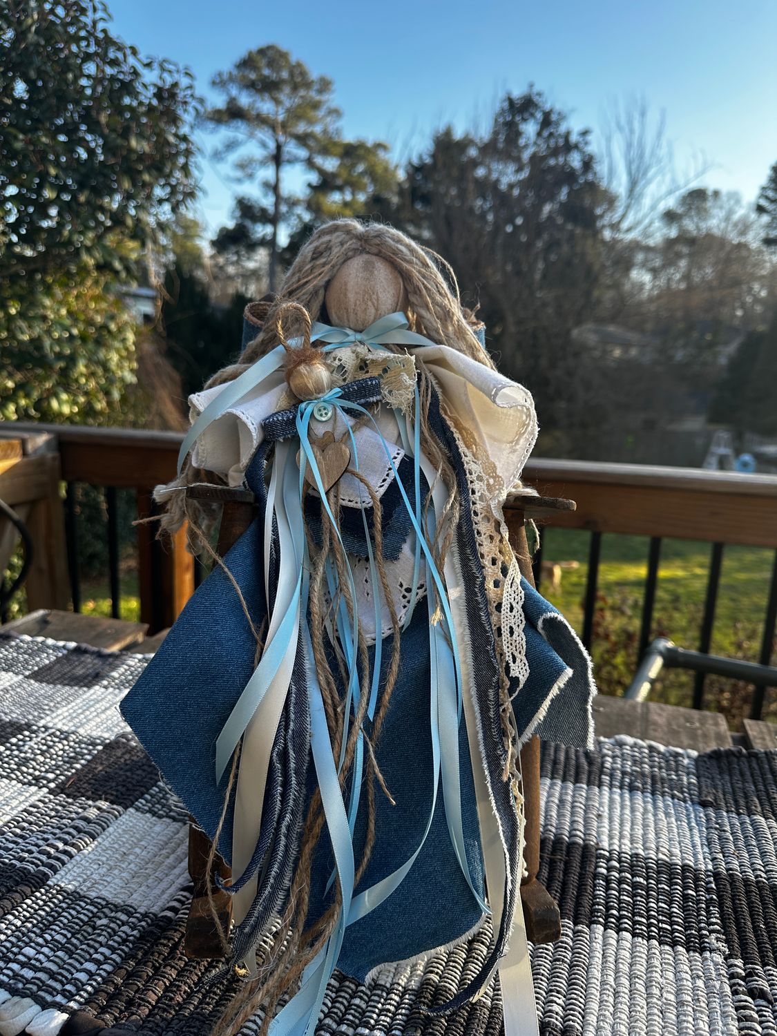 Denim/Antique Rag Angel with Baby