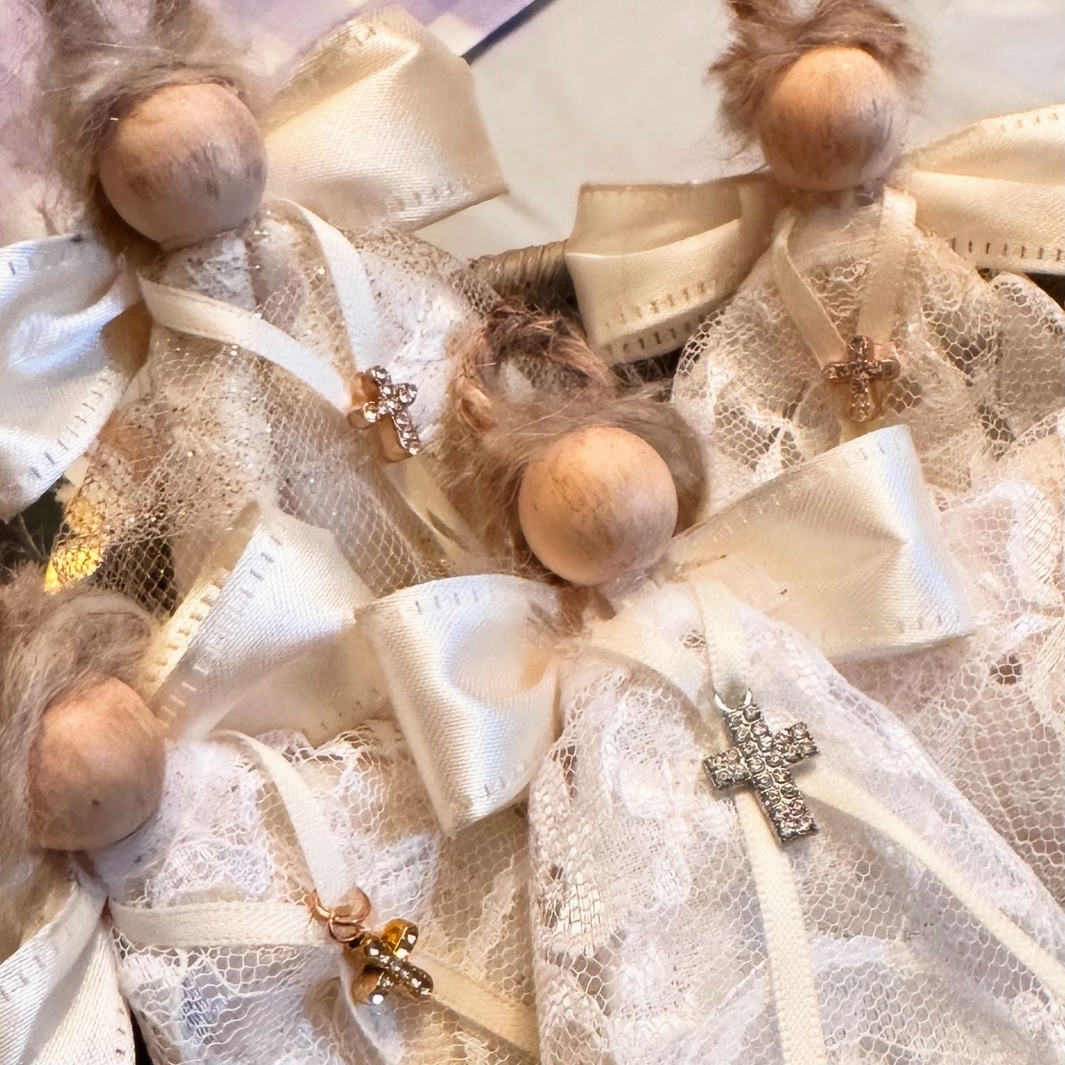 Baby Victorian Rag Angel with Cross Charm (New Baby, Christening, Baptism)