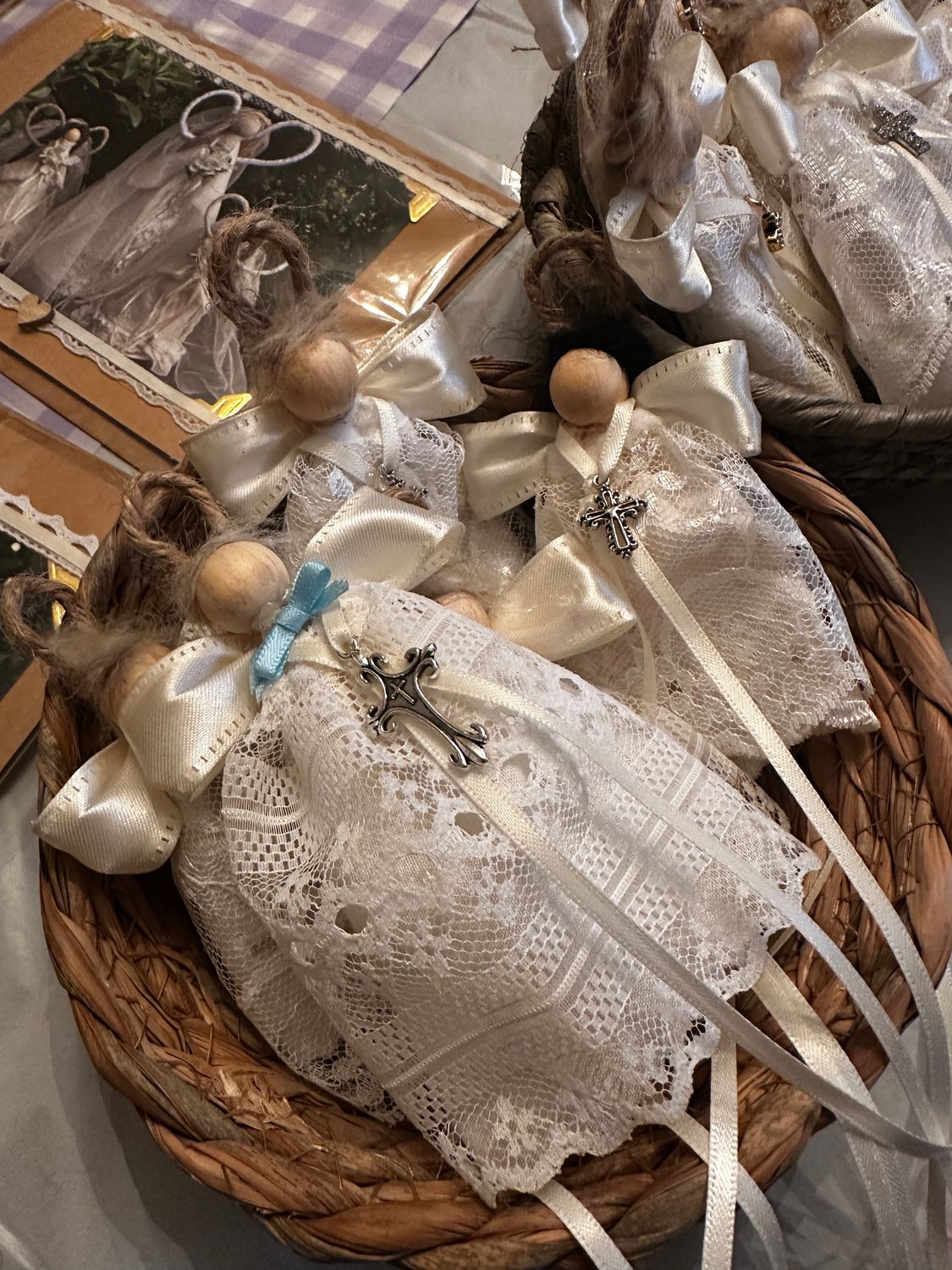 Baby Victorian Rag Angel with Cross Charm (New Baby, Christening, Baptism)