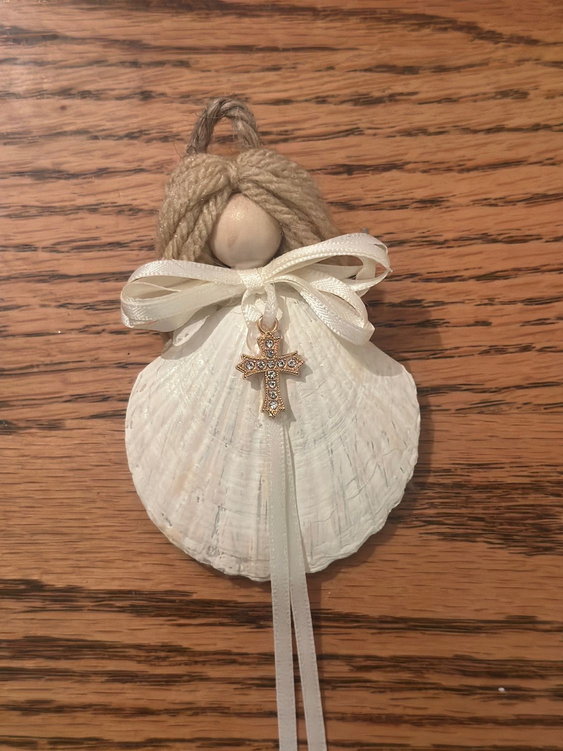 Hand Painted Shell Angel with Cross