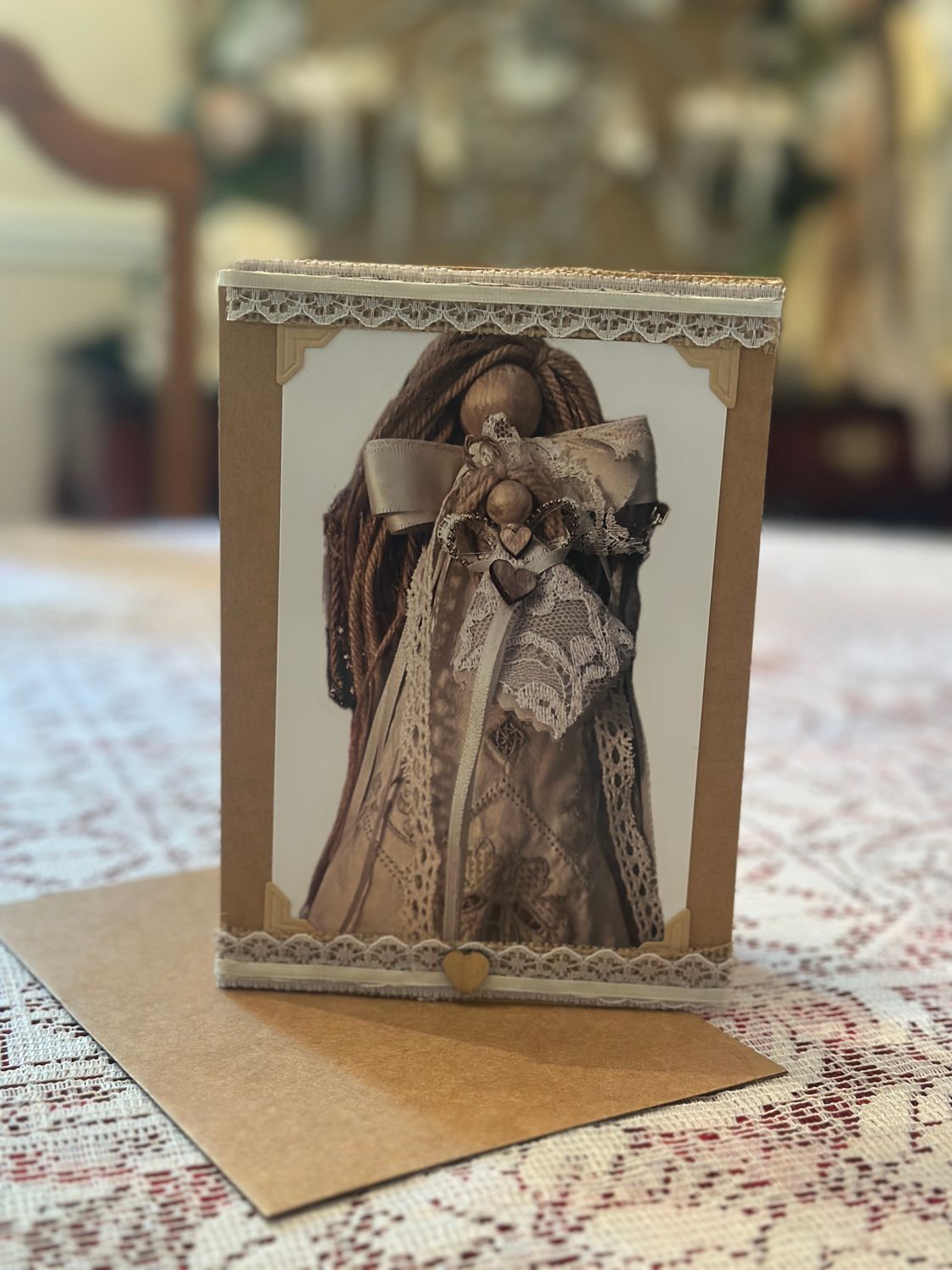 Mother and Baby Card (vintage linen and lace) Blank Inside