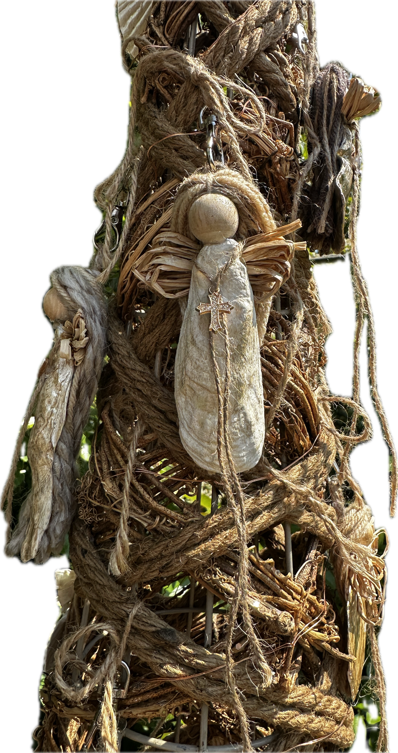 Hand Painted Oyster Shell Angel with Cross