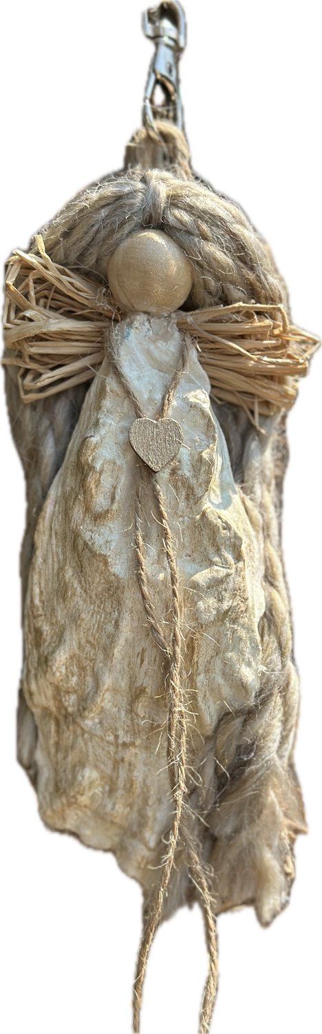 Hand Painted Oyster Shell Angel with Painted Wooden Heart