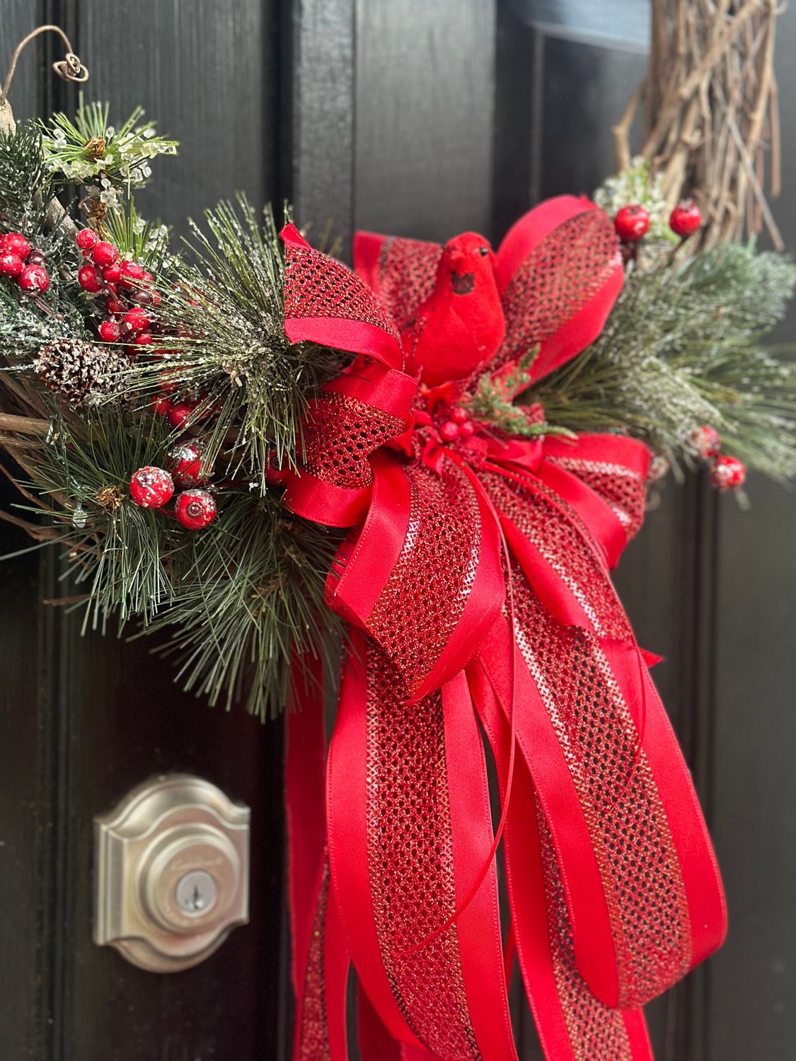 Cardinal Grapevine and Floral Wreath