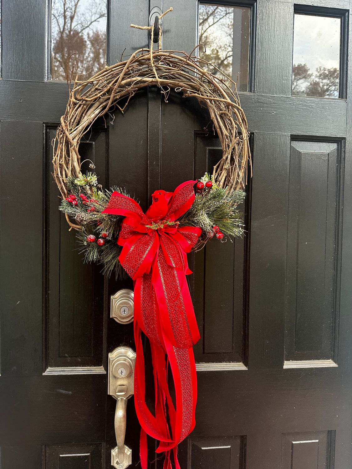 Cardinal Grapevine and Floral Wreath