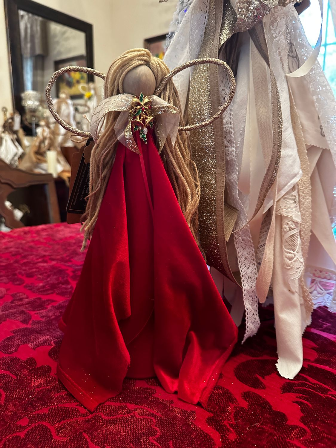 Heartstrings Red Velvet Angel Christmas Tree Topper (large)