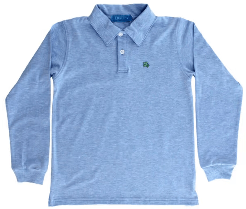 Heathered Blue Long Sleeve Polo