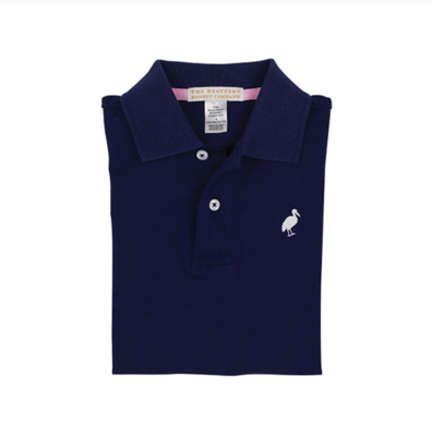 Prim and Proper Polo in Nantucket Navy with Multicolor Stork