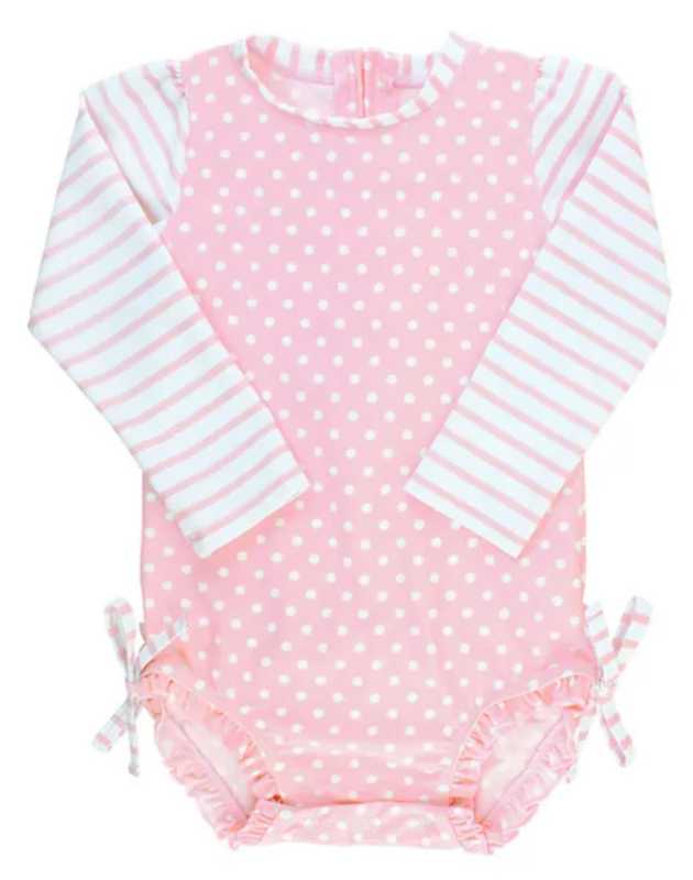 Pink Polka Dot Long Sleeve One Piece Rash Guard