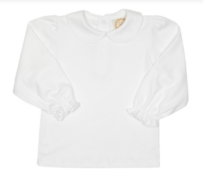 Maude's Peter Pan Pima Long Sleeve Shirt in Worth Avenue White