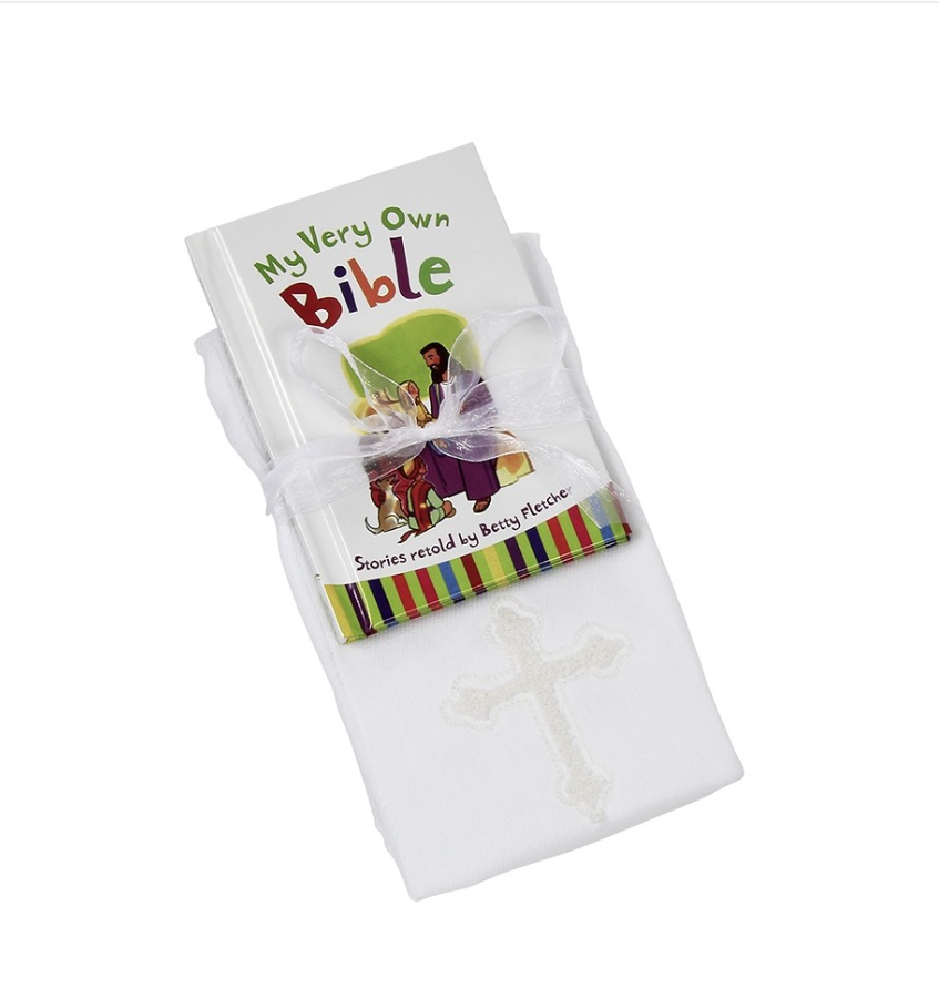 Jesus Loves me Burp Cloth and Bible Gift Set