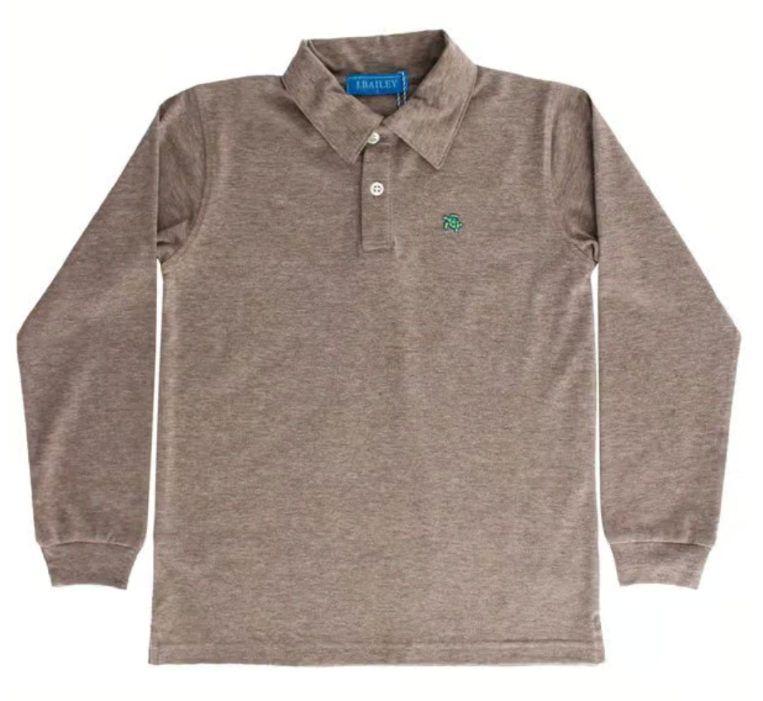 Long Sleeve Polo in Bark