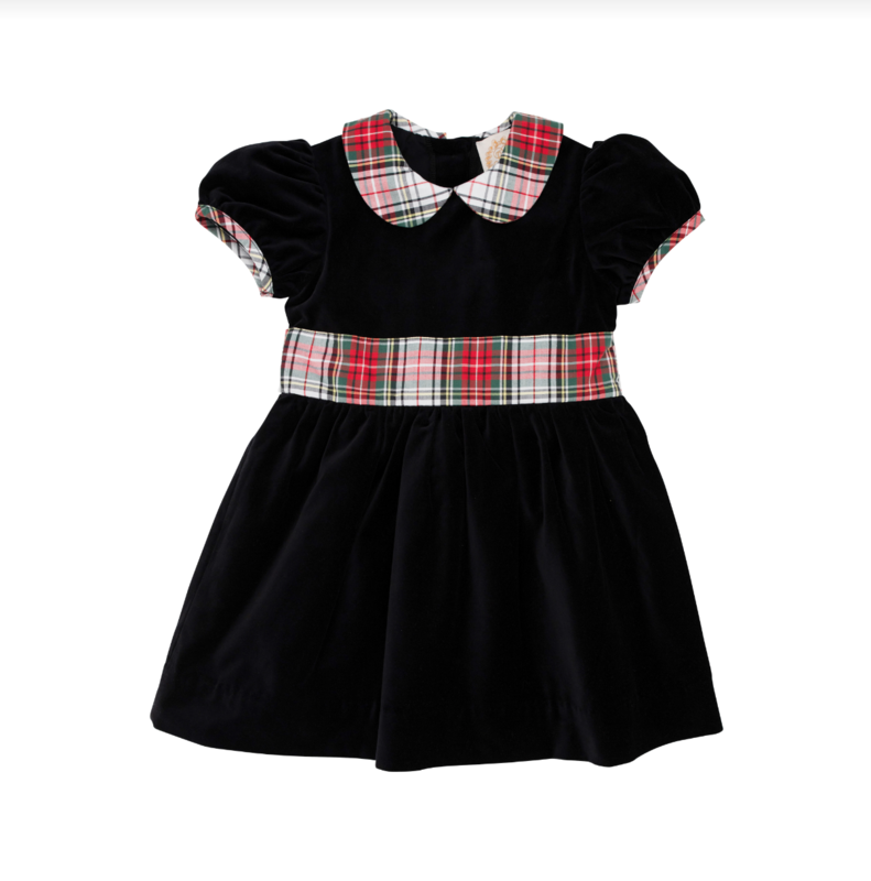 Cindy Lou Sash Dress- Velveteen in Newport Night and Keene Place Plaid