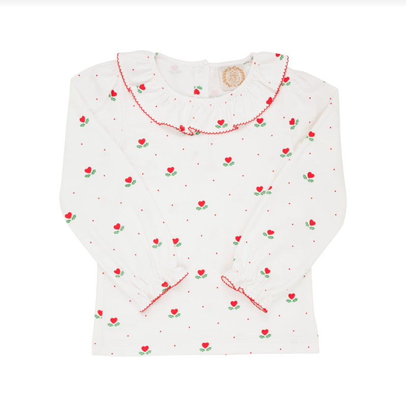 Long Sleeve Ruffle Collar Shirt in Heartland Holly and Richmond Red