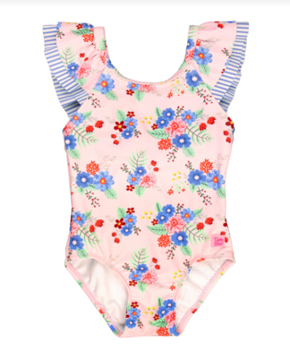 Costal Breeze Floral Ruffle V-Back One Piece