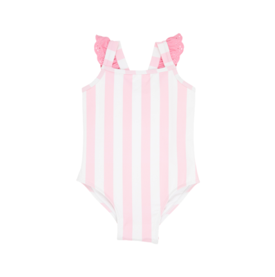 Caicos Cabana Stripe/Hamptons Hot Pink Long Bay Bathing Suit