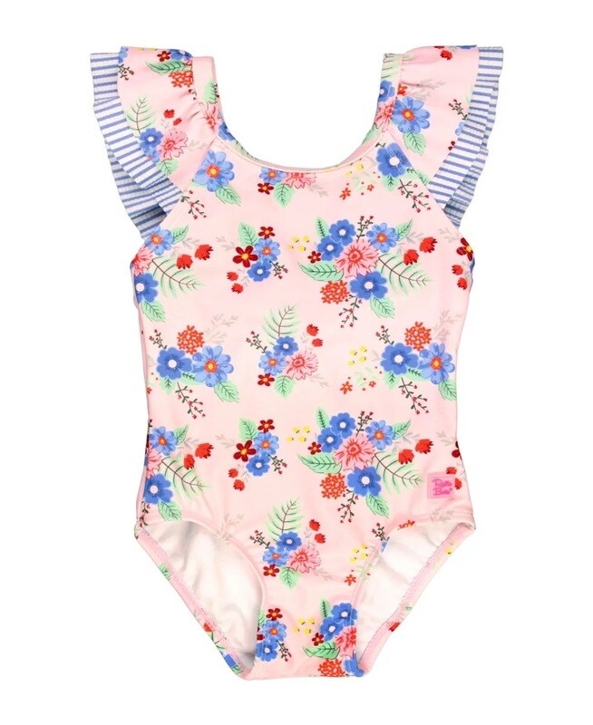 Coastal Breeze Floral Long Sleeve Ruffle V-Back