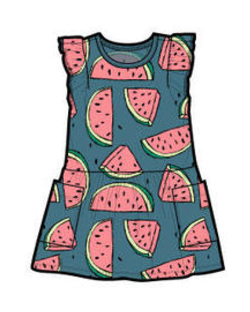 Watermelons Flutter Sleeve Pocket Dress