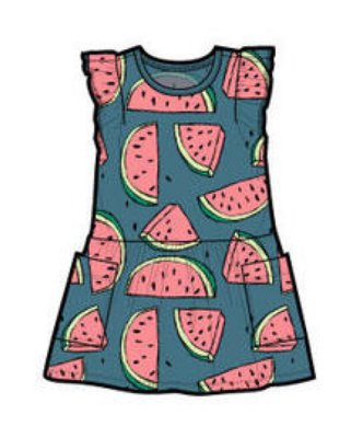 Watermelons Flutter Sleeve Pocket Dress