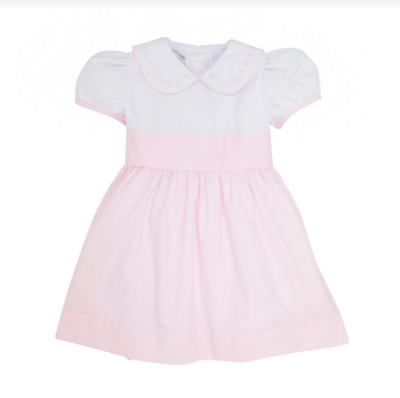 Cindy Lou Sash Dress Broadcloth in Worth Avenue White and Palm Beach Pink