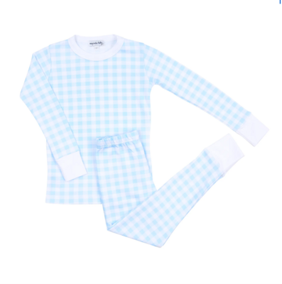 Baby Checks Toddler Long Pajamas- Light Blue