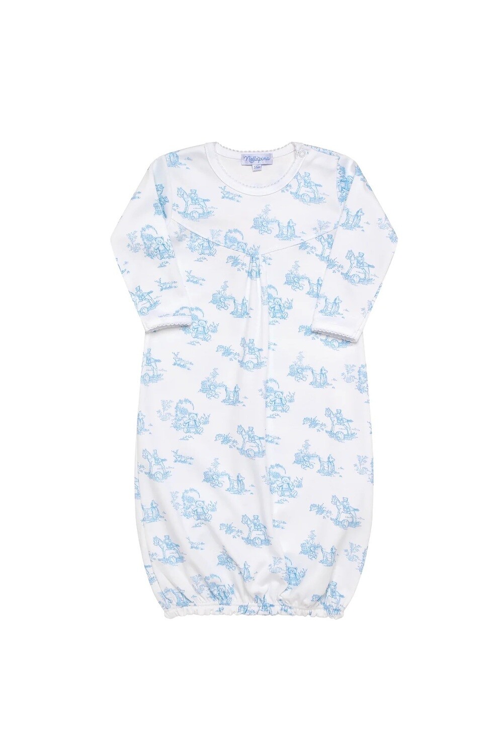 Blue Toile Baby Gown, Size: 0-3M